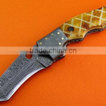 A SCENIC QUALITY IMAGES,HANDMADE DAMASCUS STEEL LINER LOCK HUNTING FOLDING KNIFE