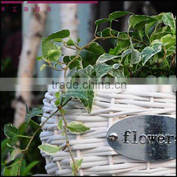 Round Cheap With Metal Logo White Flower Wicker Basket photo-4