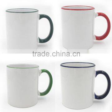 stocked Cramic 110z sublimation mug black colorful rim and Handle