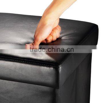 Folding Ottoman Storage Box Seat Chest PU Leather Black 30''X15''X15'' photo-3