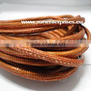 Nappa Leather Cords - snake style - Orange- 2.5mm