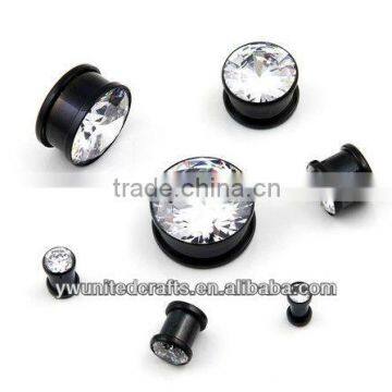 Cz Mega Bling Cubic Zirconia Gem Black Stainless Steel Flesh EAR PLUGS gauges