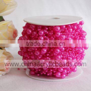 wedding factory wholesale pink 3+8MM faux round pearl ball christmas wired bead garland flower string for centerpiece by roll