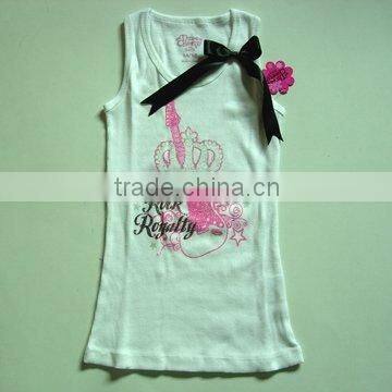 Girls Rib Cotton Glitter Printed Tank Top