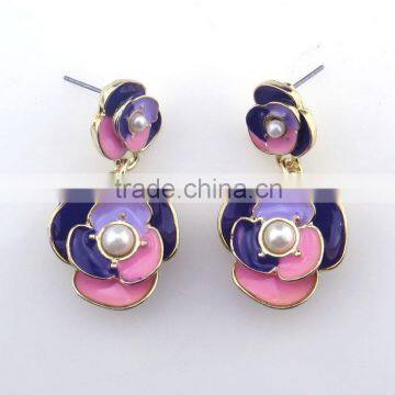 Exquisite multi colorful flower petals pearl earring