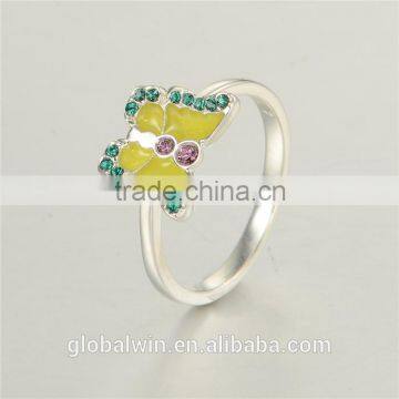 Hot Sale Silver Ring Fancy Yellow Enamel Color Butterfly Custom Logo Silver 925 Cheap Rings photo-6