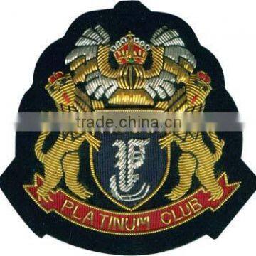 Hand embroidery golden & silver bullion wire badge