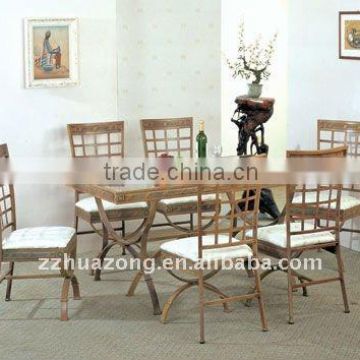 One dining table and six chairs in retro colors