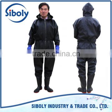 full body waders being used as pvc unisex waterproof pond cleaning overall suit