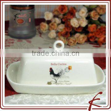 rooster ceramic butter dish set