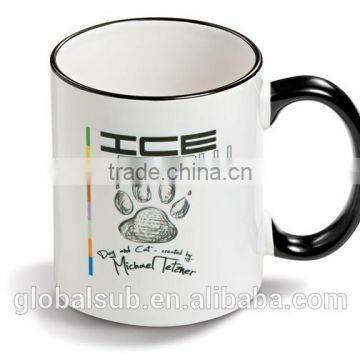 Food grade safe Rim and handle color Sublimation promotion ceramic mug