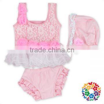 2017 summer clothing set pink floral lace baby toddler girl swimsuit