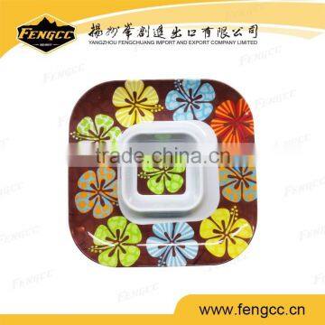 Square flower pattern melamine plate for fast food