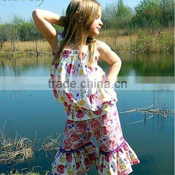 Wholesale baby clothing sets baby floral design ruffle top with nice ruffle pants set