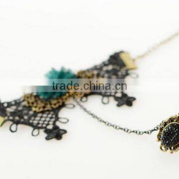 Chiffon Lace Macrame Bracelet With Ring Set Flower Charm Diamond Jewelry Set for Women photo-3