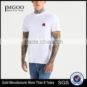 MGOO Latest Blank Organic Cotton T Shirts Mens White Fitness T Shirt Embroidered With Flora