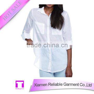 Popular long sleeve plain white blouse for women