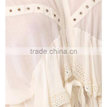 2017 OEM Lightweight Lace Trim Hem Wrapped Body Chiffon Blouse photo-4