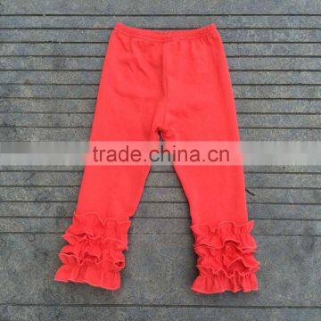 Hot sale baby clothes remake trousers ruffle sets pure red pants kids clothing cotton trim