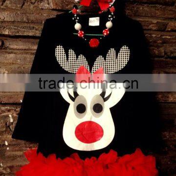 Baby Girls Reindeer Christmas Dress With Matching Necklace And Bow