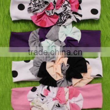 Boutique Stretchy Cotton Flower Headband For Baby Girl Wholesale Children Clothing sets Hairband For KIds