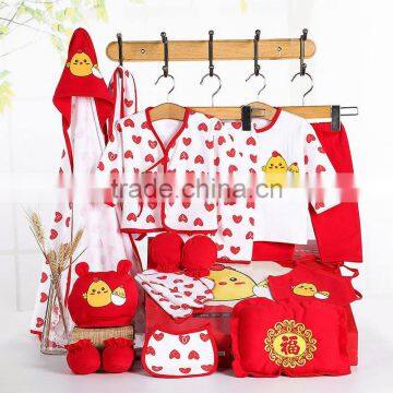 New style red printing cotton cheap newborn baby clothing set