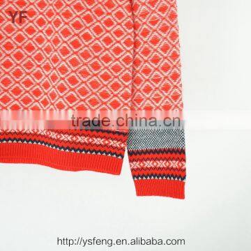 Red Gray Color White Spot Blended Wool Round Neck Knitted Sweater photo-3