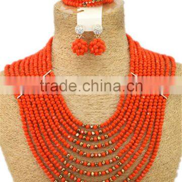 10layers Orange Crystal Beads Multi-style Brooches African Jewelry Set