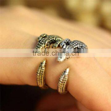 Silver Bronze Plated Crocodile Knuckle Ring Animal Open Mouth Unisex Rings