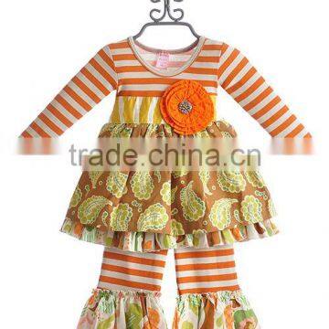 Purple Stripe Floral Girls Wear Clothes Sets Boutique Clothing photo-5