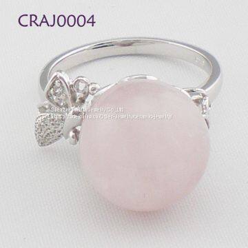 Handmade Natural Pink 925 Silver Jade Ring For Girl Party