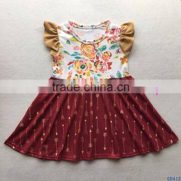 Adorable Summer Baby Girls Cotton Frock Dress Boutique Kids Arrow Pattern Pearl Ruffled Dresses GD412