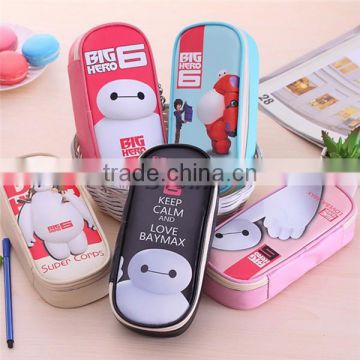 (New) Big Hero 6 pencil box with high quality, PU pencil case for kids, Cartoon pencil box for school children