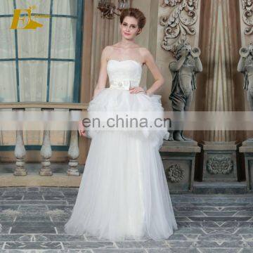 ED Strapless A-line Bead Bow Appliques Ankle Length Organza Wedding Dress