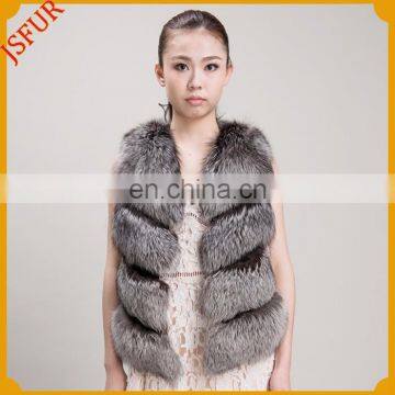 2017 Genuine fashion four section silver fox fur vest for women