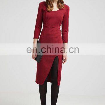 Fashion Statement Slit Side 3/4 Sleeve New Tight Woman Fashion Midi Dresses