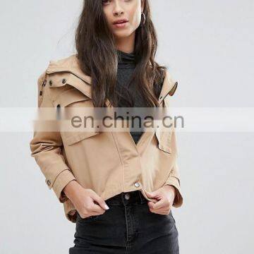 High Quality Fashion Long Sleeve Latest Design Women PU Leather Jacket photo-2
