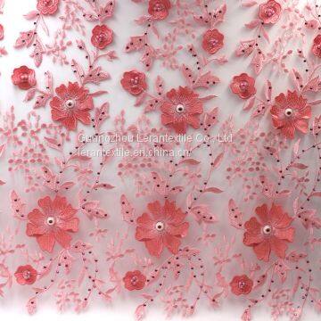 Fabric tulle lace trustwin embroidered 3d flower lace fabric