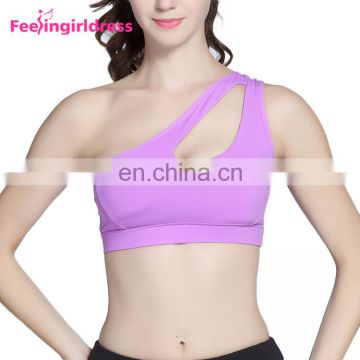 Solid Purple Off Shoulder Desige Women Running Sport Bra