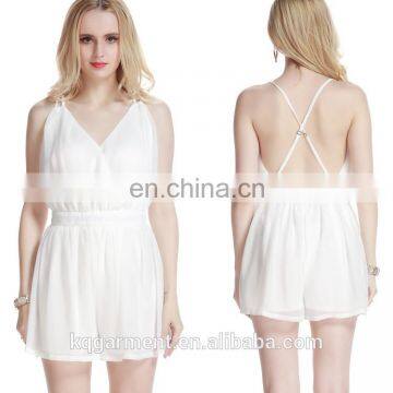 2016 Fashion Chiffon Lady Dresses v Neck Summer Beach Casual Backless Jumpsuit Women Dresses Elegant for Wholesale