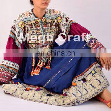 Vintage Afghani Gypsy Dress - Handmade Beaded Tassels -Vintage Bohemian Full Skirt - Kuchi Dress photo-5