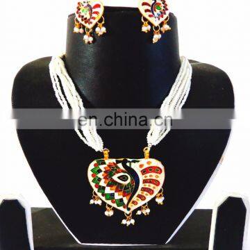 2015 PEACOCK SHAPE FASHION MEENAKARI JEWELRY WHOLESALE-MEENAKARI HANDMADE JEWELRY NECKLACE SETS