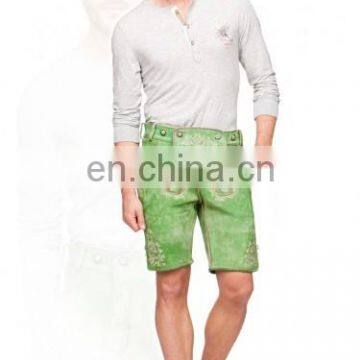 German-Bavarian-Oktoberfest-Trachten-Short-Length-Lederhosen-Men's Leather Shorts antique Green