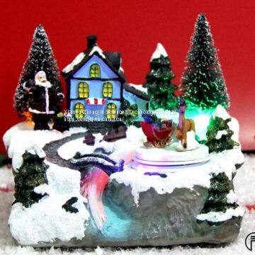 European-style Christmas decoration fiber LED rotating octave music house resin handicraft decoration house resin crafts decoration