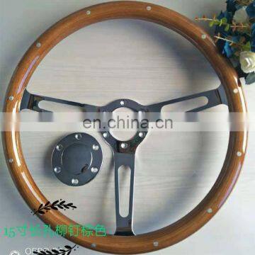 15 inch 380mm auto wood racing brown car steering wheel with rivets