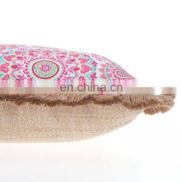 Custom Made Decorative 3D Printed Pink Flowers Outdoor Bench Waterproof Throw Pillow Cushion With Jute Fringe photo-6