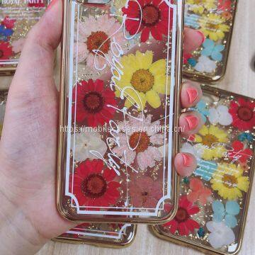 Golden Edge Epoxy Phone Case Flower Phone Case Floral Mobile Cover photo-4