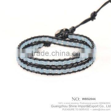 WBS2044 2016 custom glass bead bracelets leather bracelet wholesale