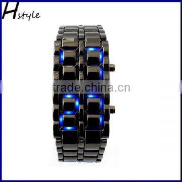 Men's Lava Black Stainless Steel Bracelet Watch Black and Blue LED Digital Watch WP002