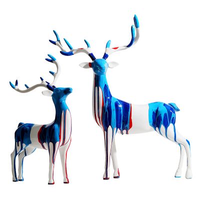 Nordic Style Entry Lux Resin Deers Set Craft Table Decoration Splash-Color Deer Furnishing Ornaments For Home Decor